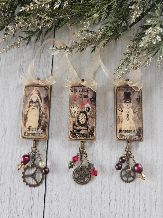 Handmade Steampunk Santa Claus Christmas Ornaments, Buy One or Set of All Three