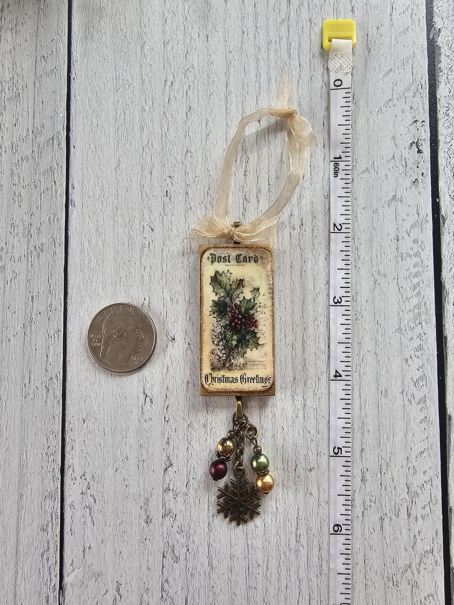 Handmade Christmas Ornaments in Vintage Shabby Style With Beaded Accents, Choose One or All Three