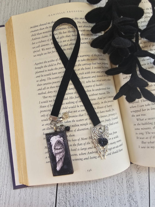Gothic Bookmark, Angel Wing Bookmarker, Velvet Ribbon Bookmark, Reader Gift