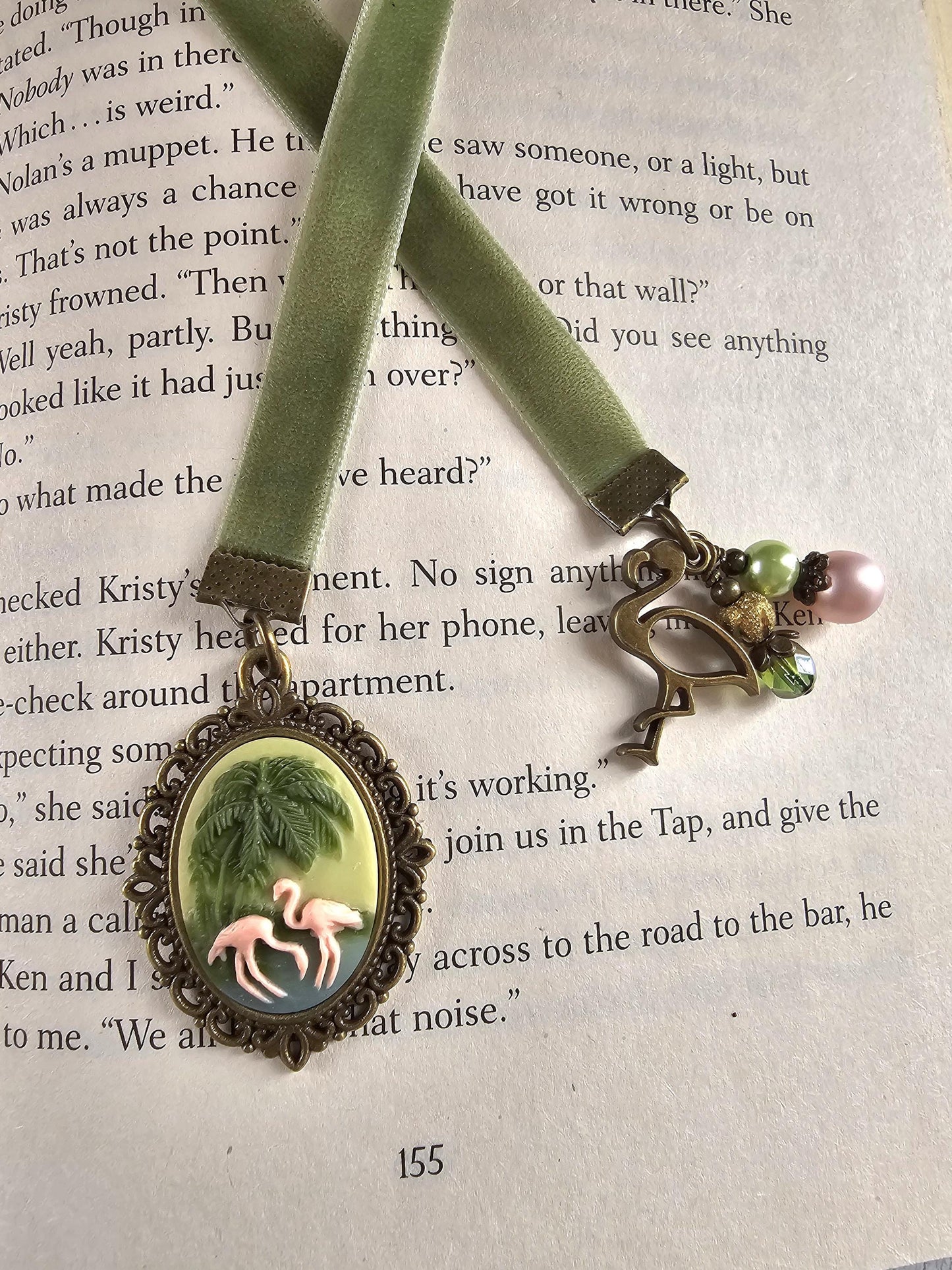 Flamingo Island Bookmark, Whimsical Velvet Bookworm Gift