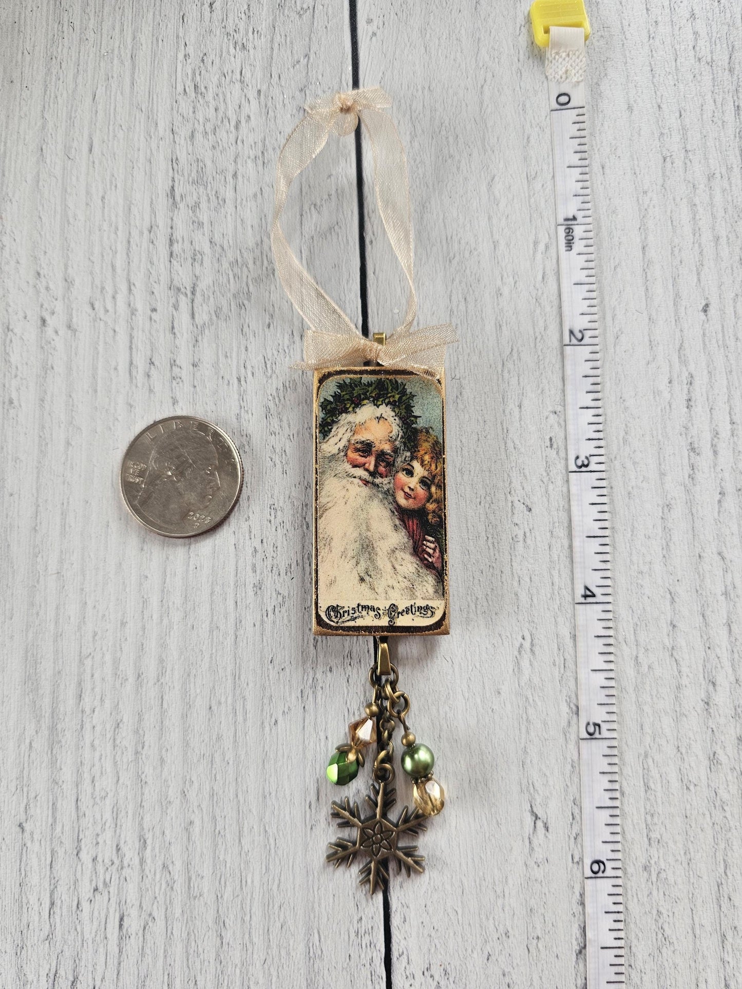 Handmade Holiday Ornament With Vintage Santa Claus 3