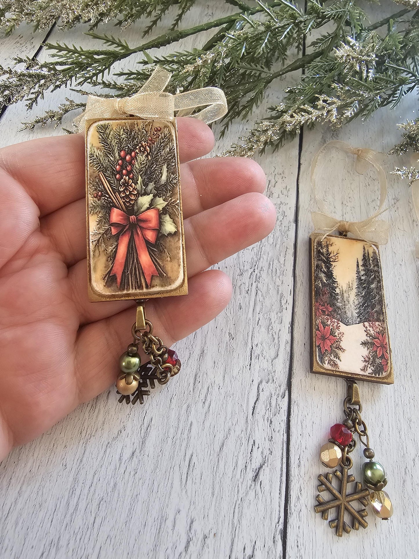 Handmade Yule Ornaments, Winter Scenery for Holiday Decor, Winter Hearth