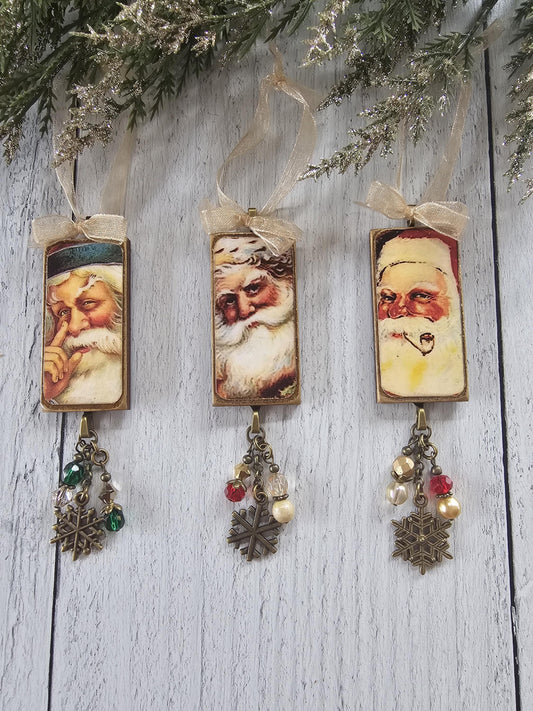 Handmade Holiday Ornaments With Vintage Santa Images, Christmas Decor