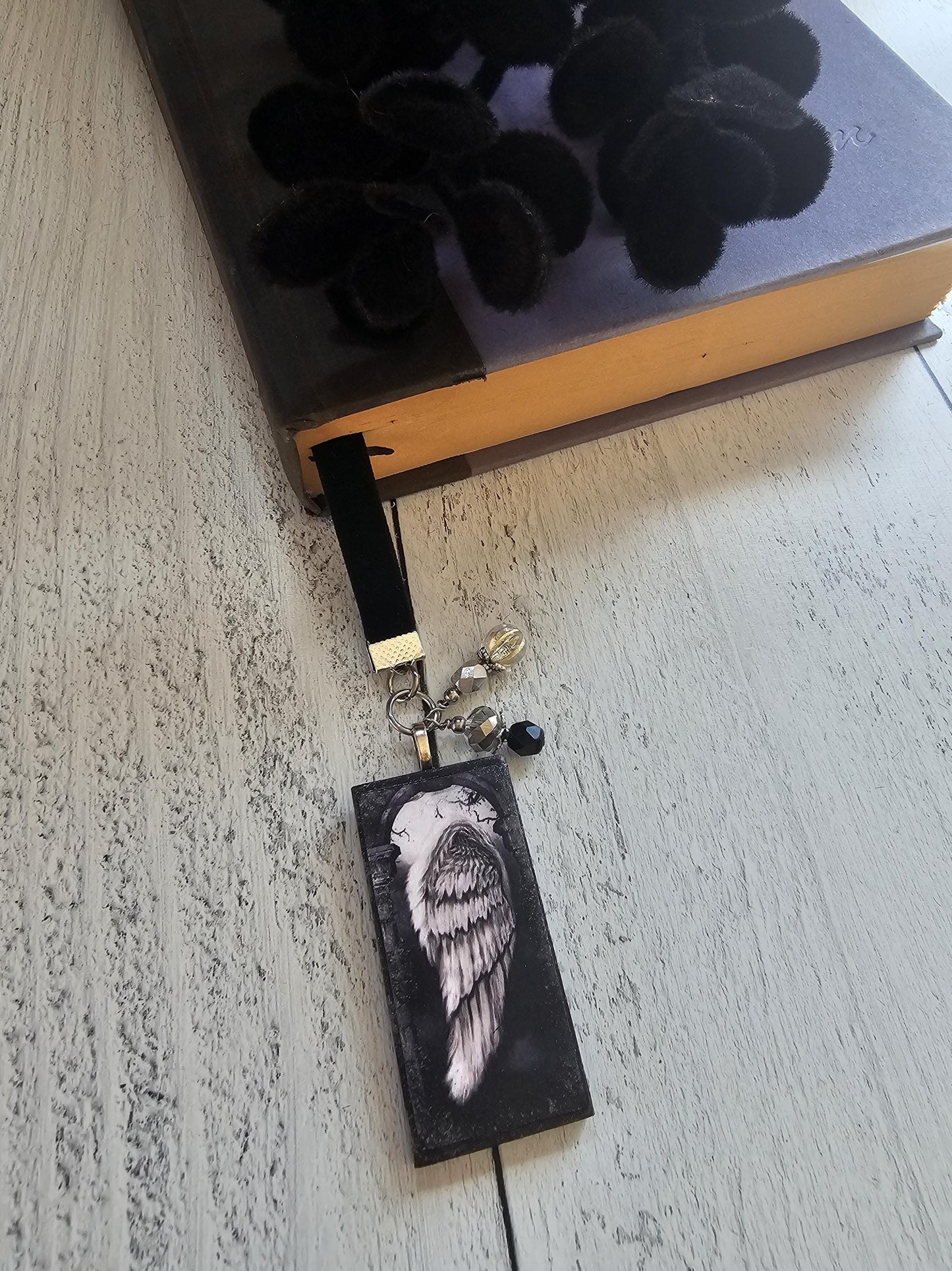 Gothic Bookmark, Angel Wing Bookmarker, Velvet Ribbon Bookmark, Reader Gift