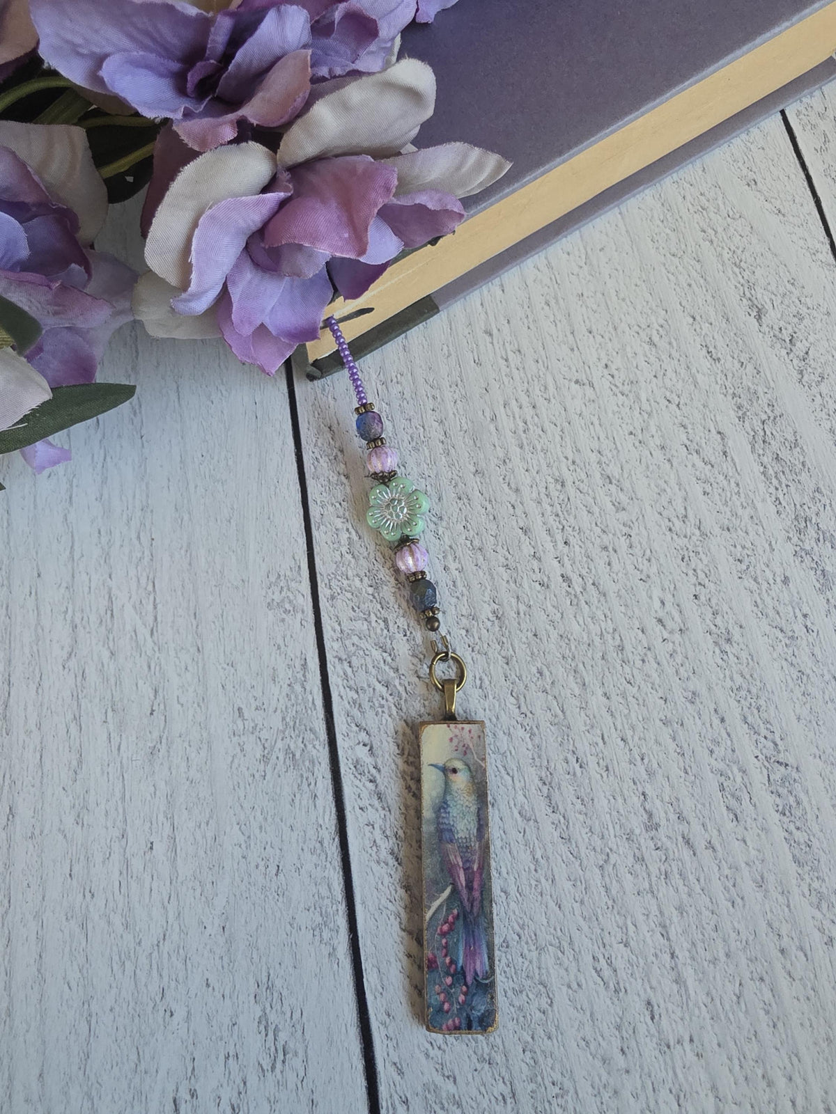 Whimsical Bird Theme Beaded Bookmark With Handmade Pendant