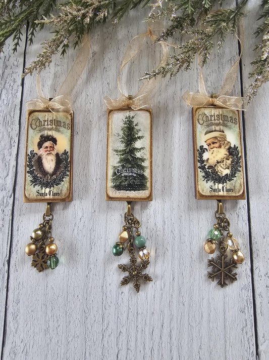 Vintage Style Santa Claus Ornaments, Holiday Decor