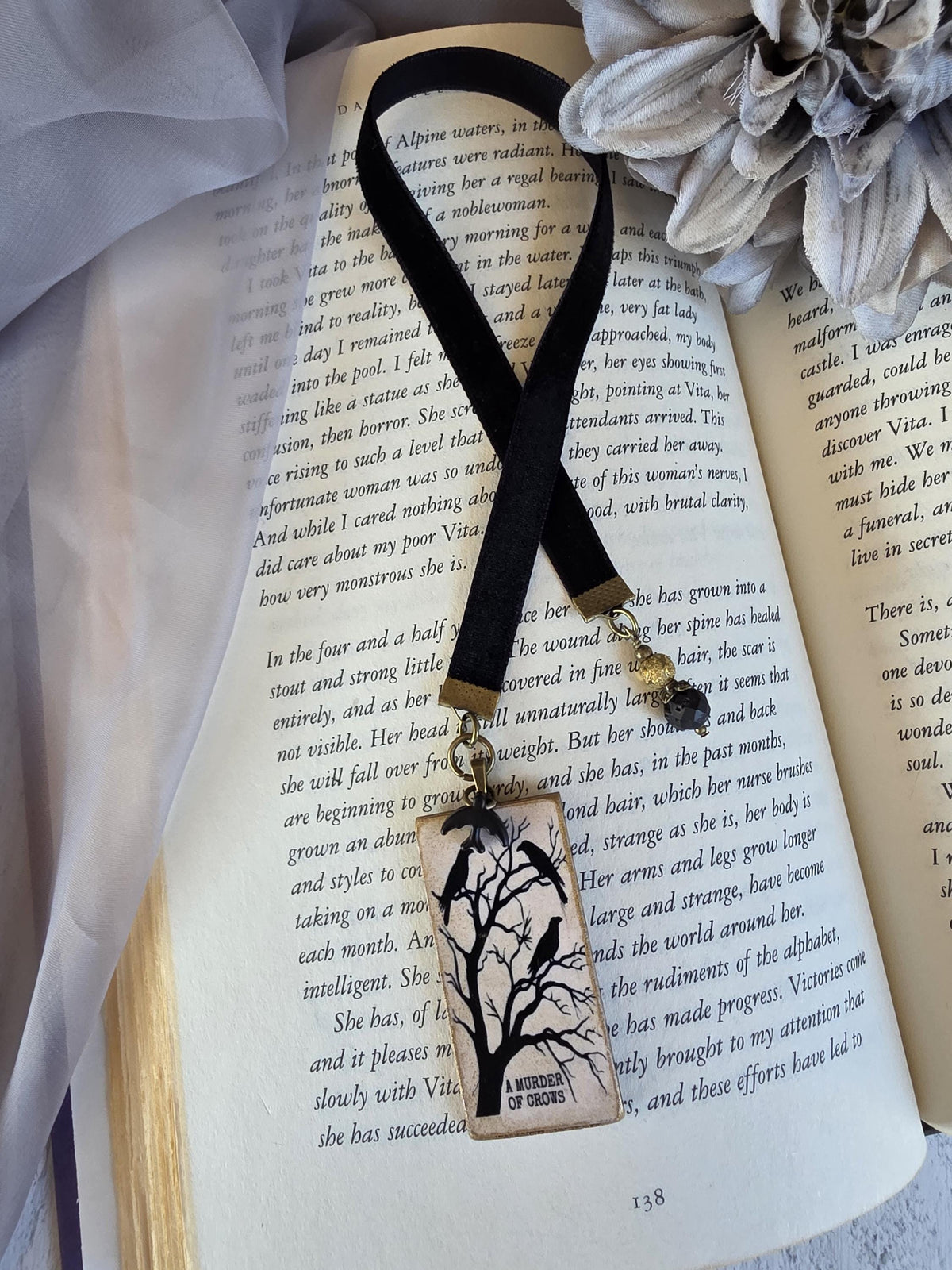 Murder of Crows Velvet Ribbon Bookmark, Perfect Gift for the Gothic Reader