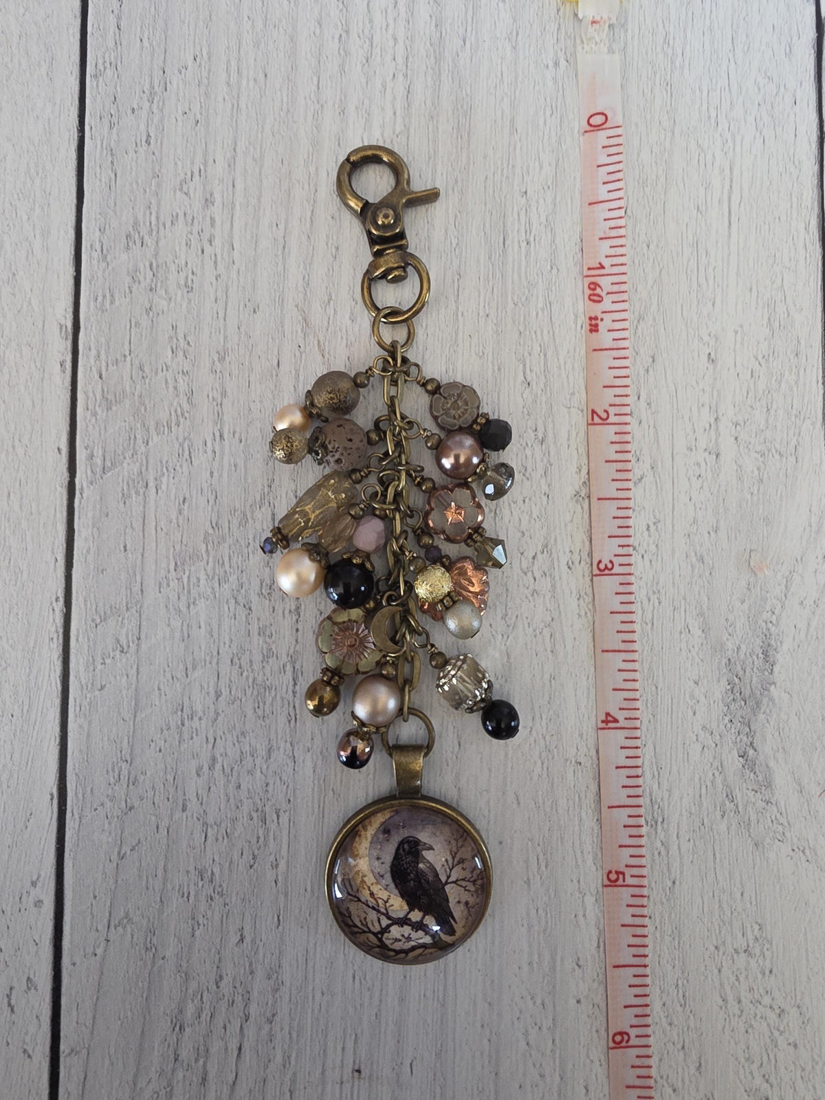 Crescent Moon And Raven Bag Bling, Beaded Purse Charm