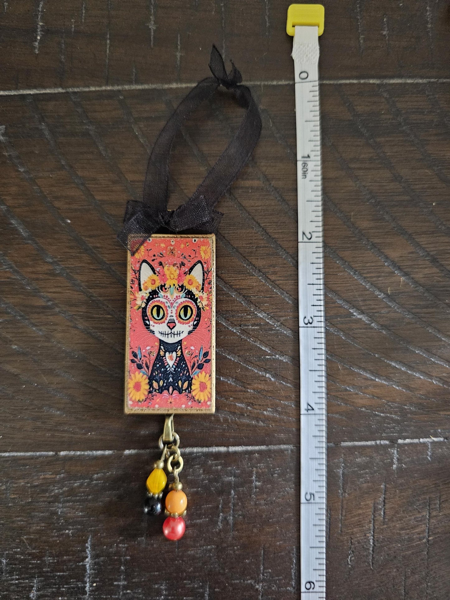 Day of the Dead Cat Ornament, Sugar Skull  Dia de los Muertos