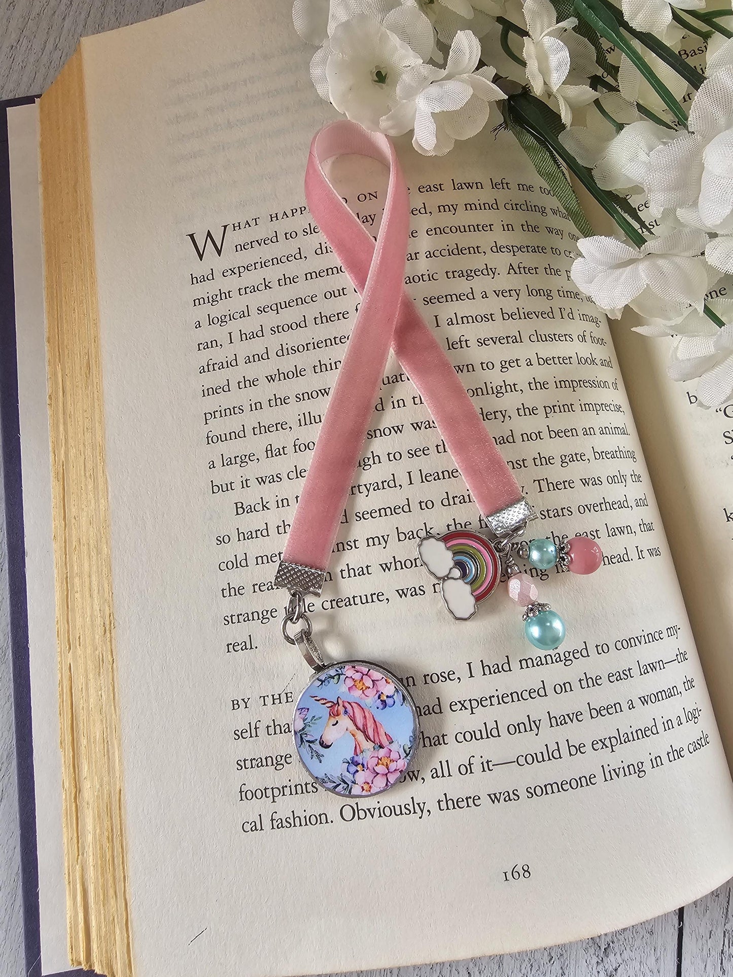 Unicorn Bookmark, Fantasy Velvet Ribbon Bookmarker, Bookworm Gift