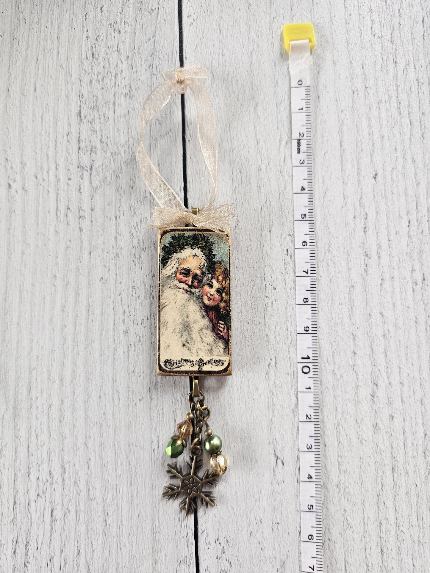 Handmade Holiday Ornament With Vintage Santa Claus 3