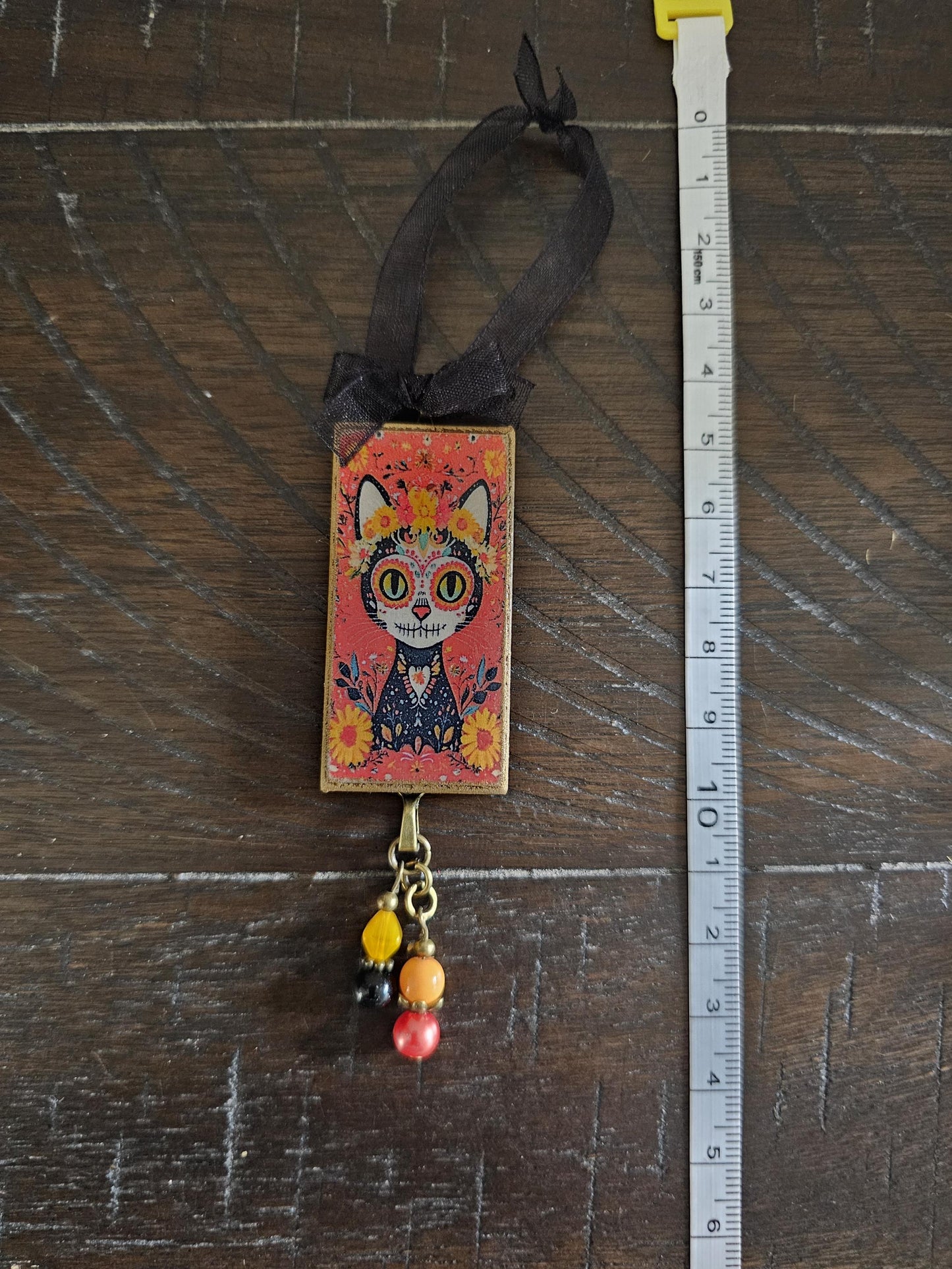 Day of the Dead Cat Ornament, Sugar Skull  Dia de los Muertos