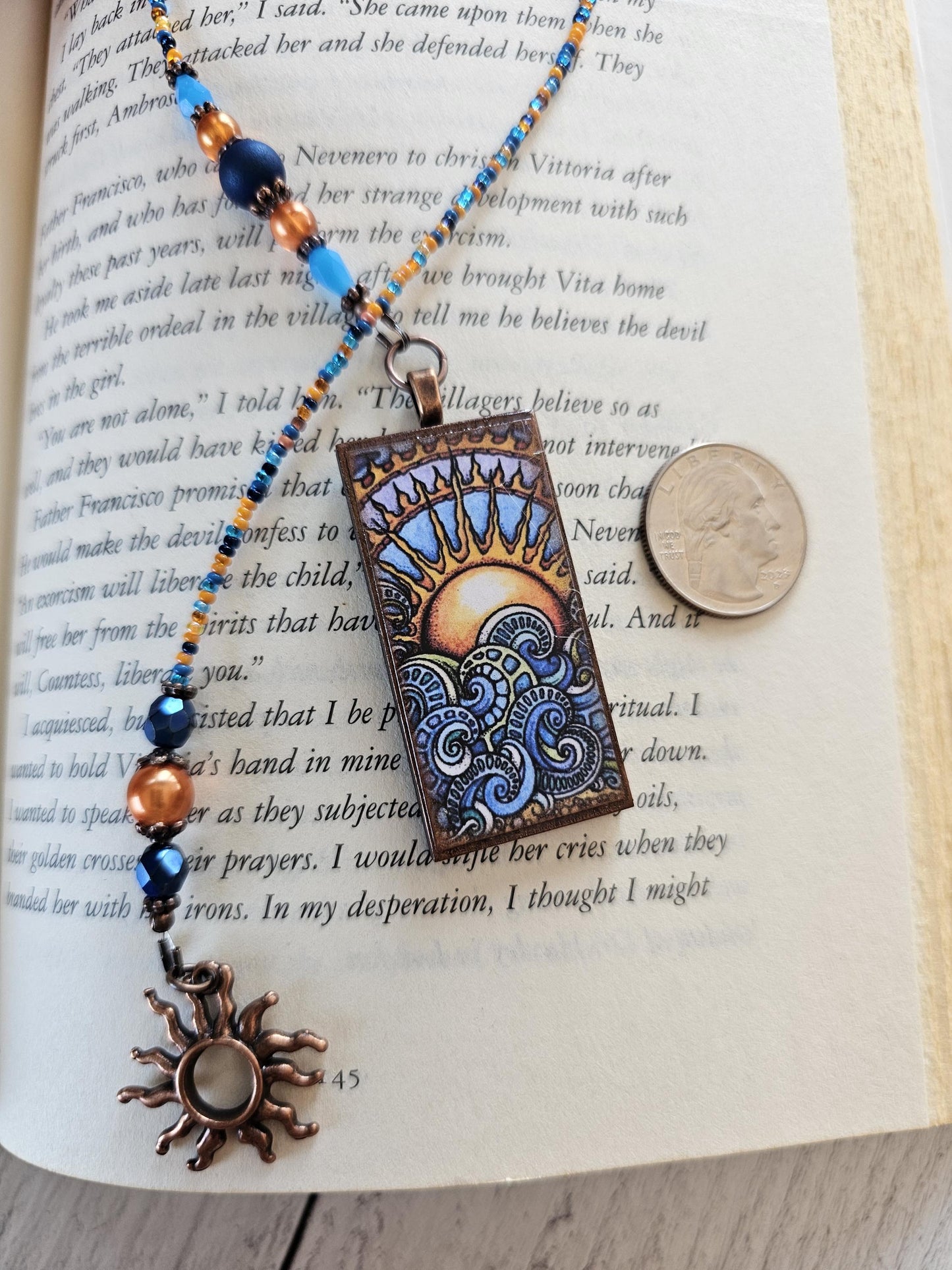Sun and Surf Beaded Bookmark, Unique Page Marker, Book Thong, Gift for Her,  Mother's Day
