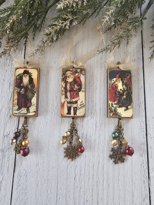Handmade Holiday Ornaments With Vintage Santa Images, Christmas Decor