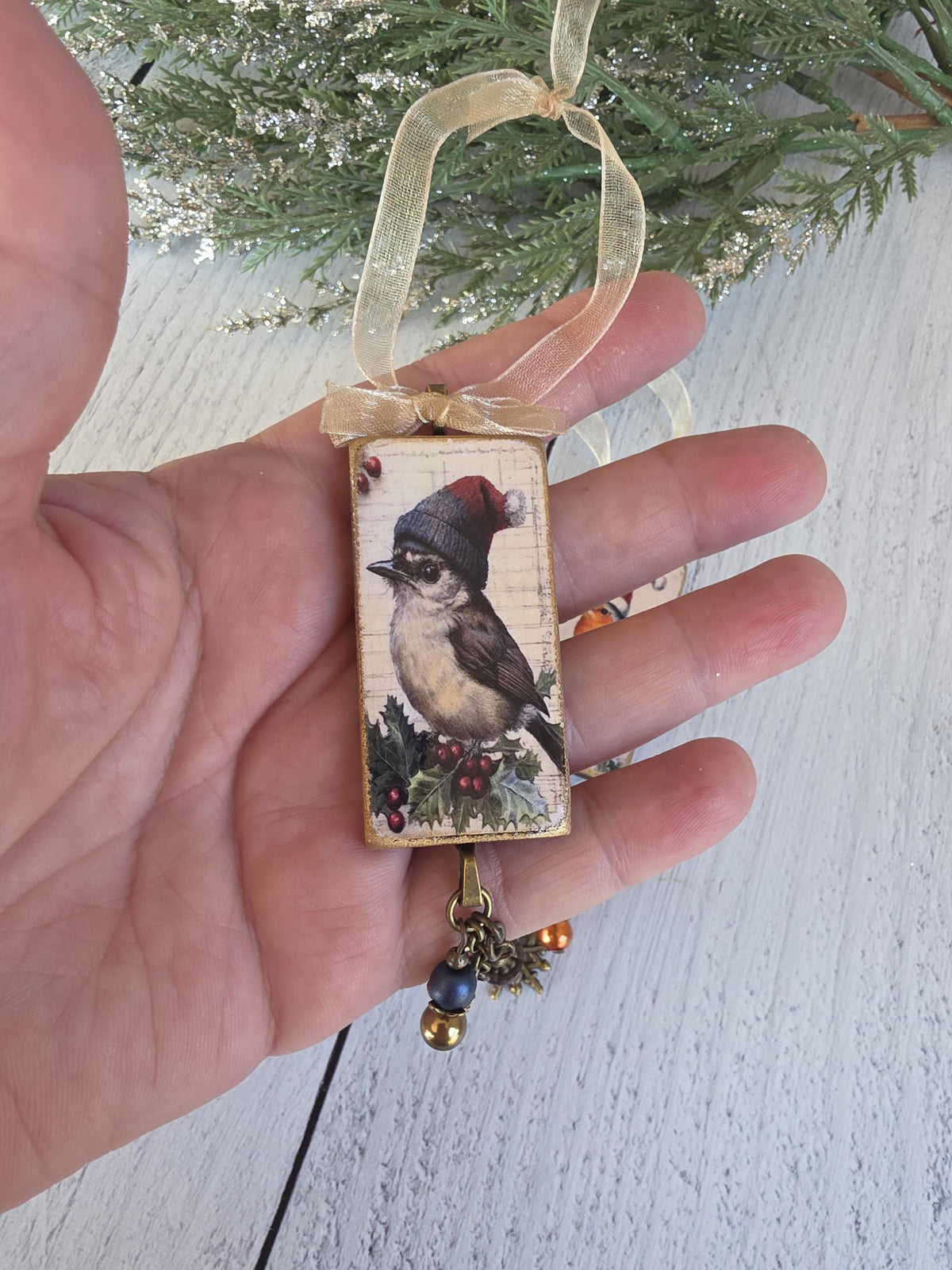 Handmade Whimsical Birds With Hats Christmas Ornaments