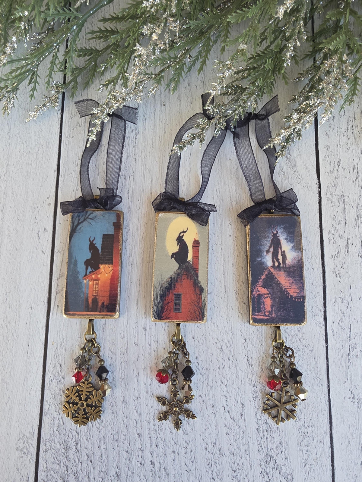 Krampus Christmas Ornaments, Handmade Wooden Decor