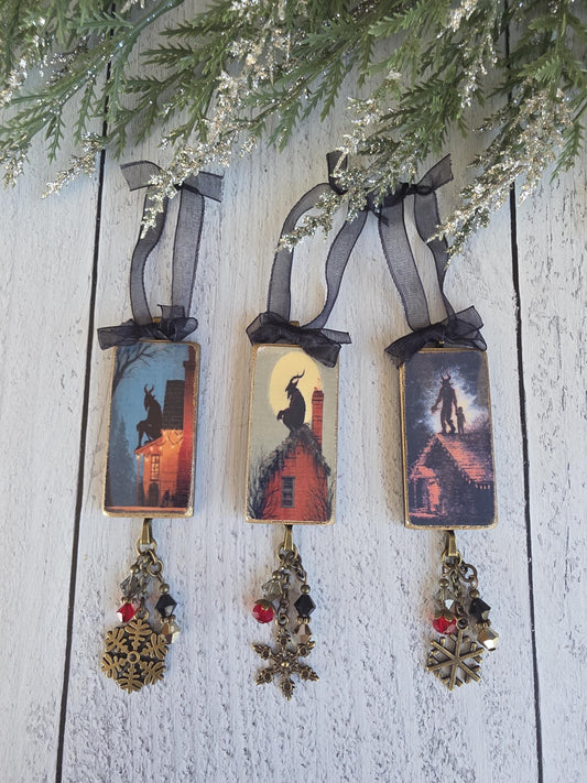 Krampus Christmas Ornaments, Handmade Wooden Decor