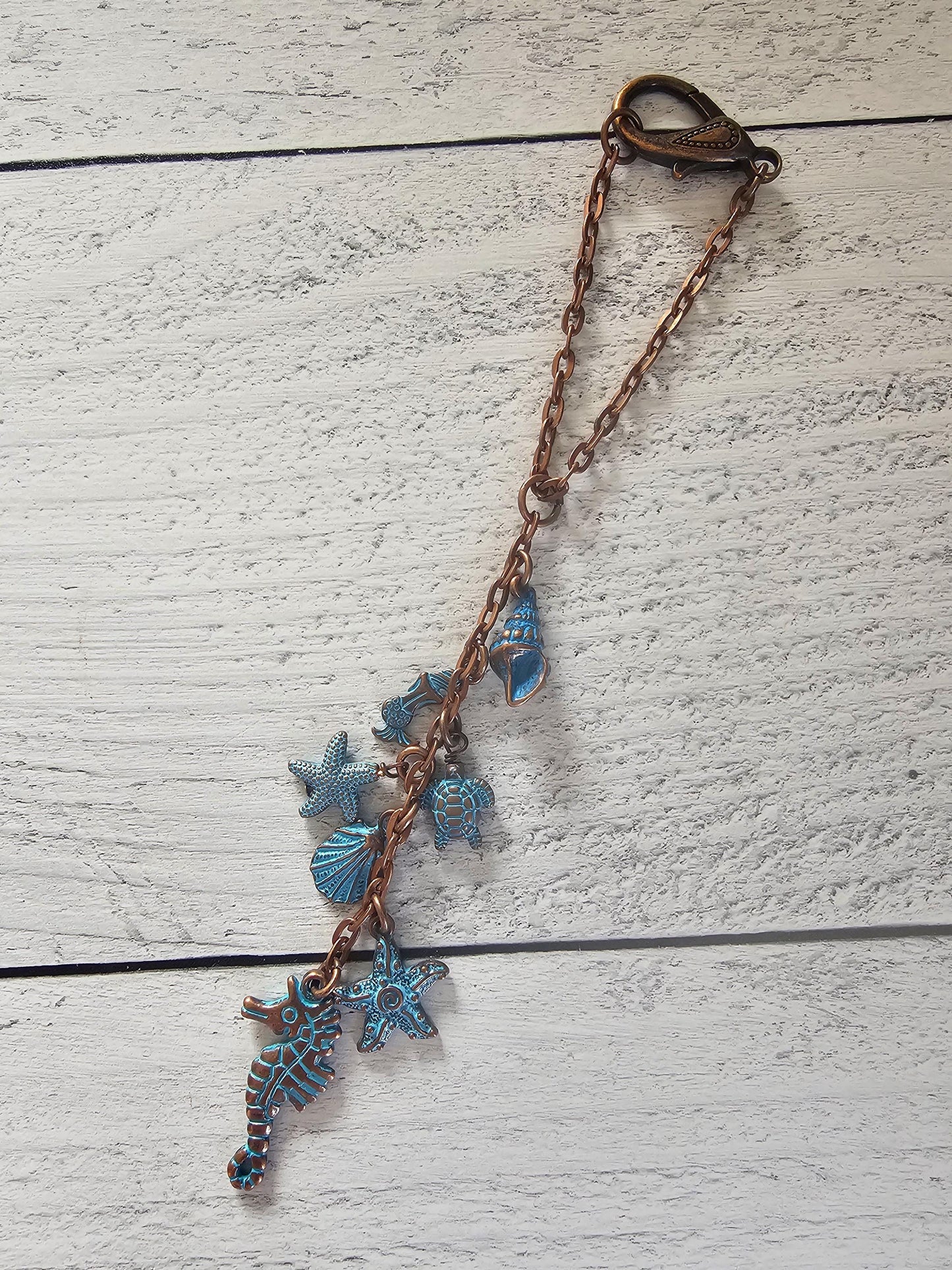 Beach Ocean Themed Car Charm for Rear View Mirror, Copper and Patina
