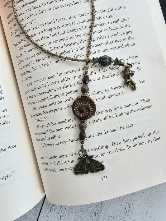 Nature-Inspired Luna Moth Beaded Bookmark with Charming Mushroom Accent