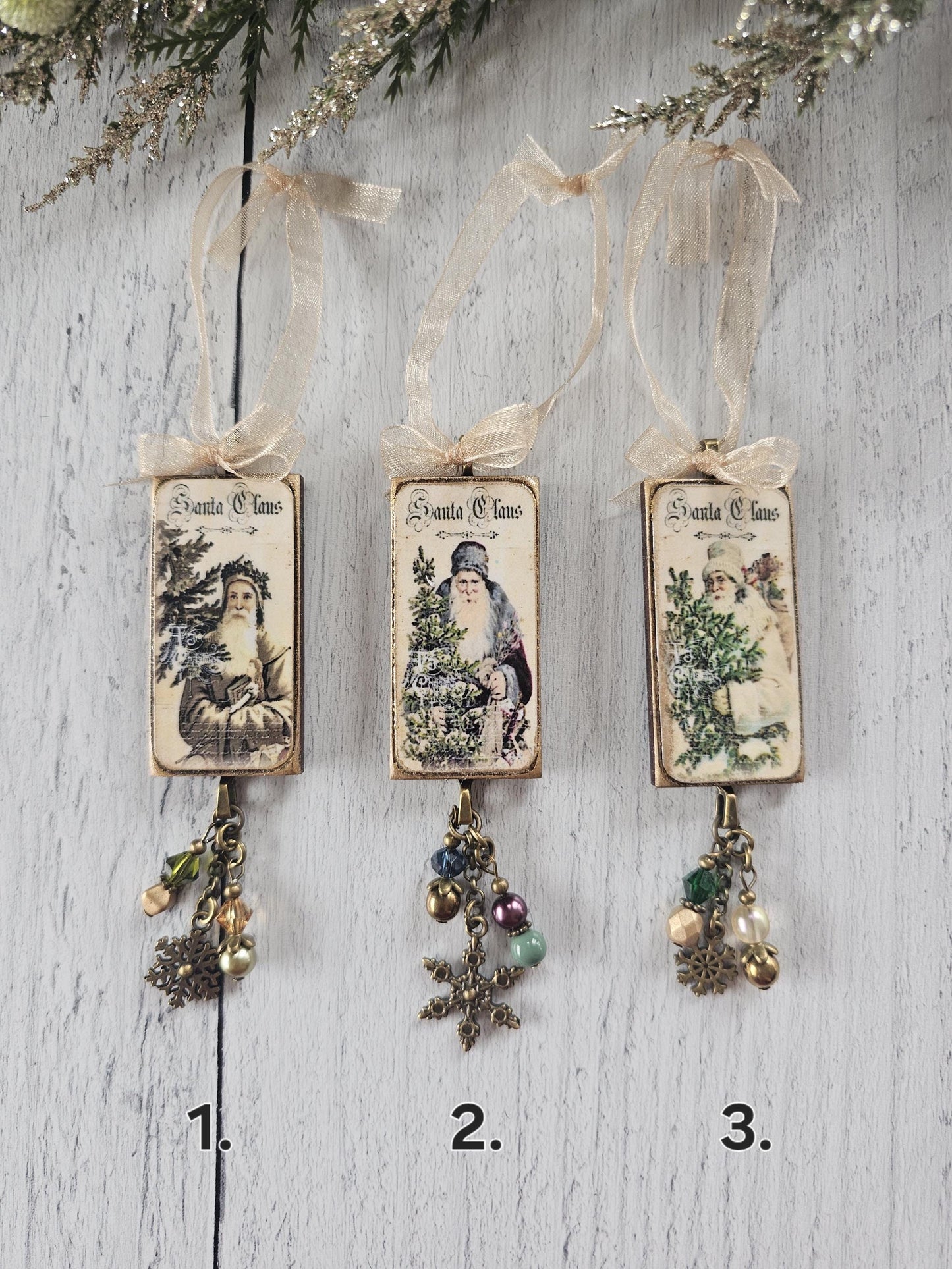 Set of Three Handmade Santa Claus Christmas Ornaments, Buy all 3 or Singles