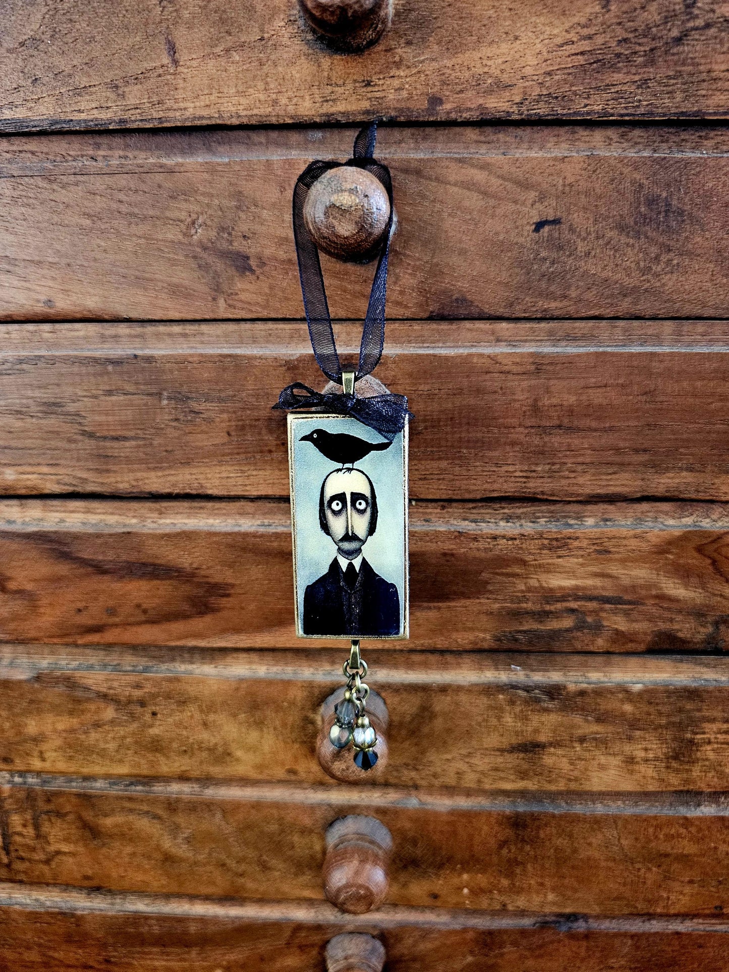 Whimsical Poe Raven Theme Ornament, Halloween Horror Decor