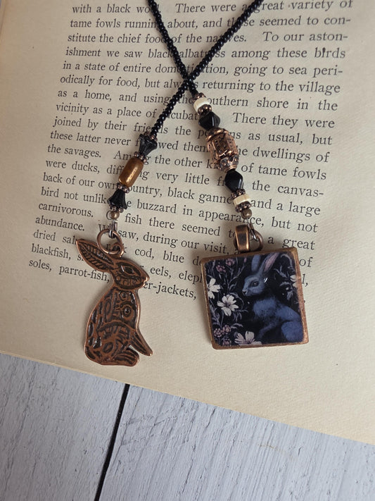 Hare Bookmark, Dark Rabbit Beaded Reader Gift