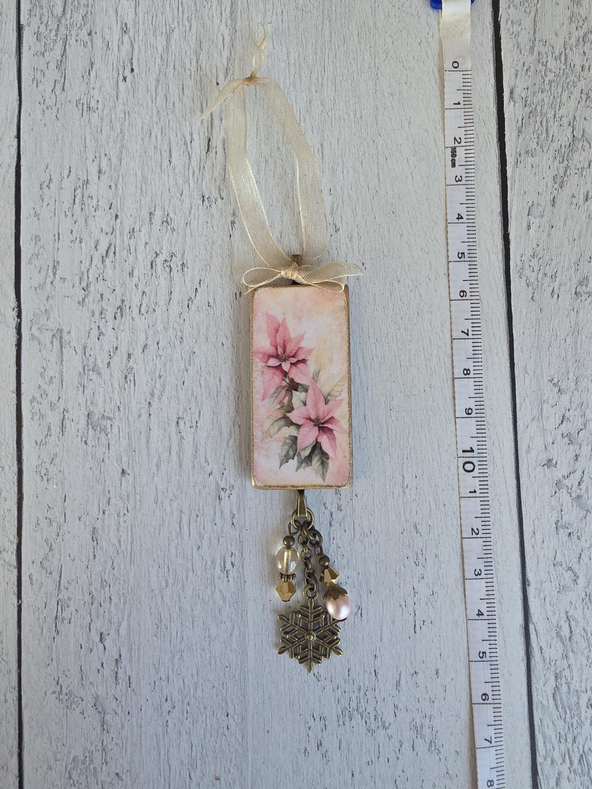 Pink Poinsettia Christmas Ornaments, Handmade