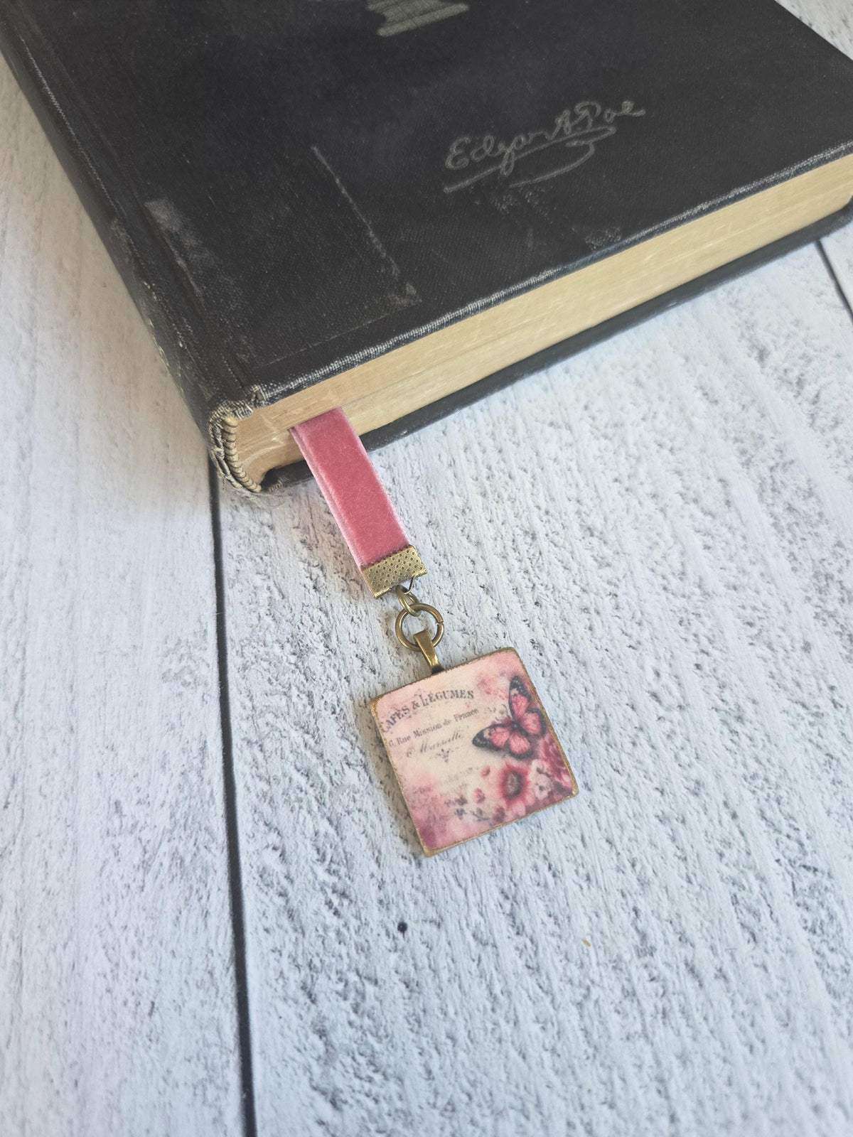 Bookmark With Handmade Butterfly Pendant and Velvet Ribbon