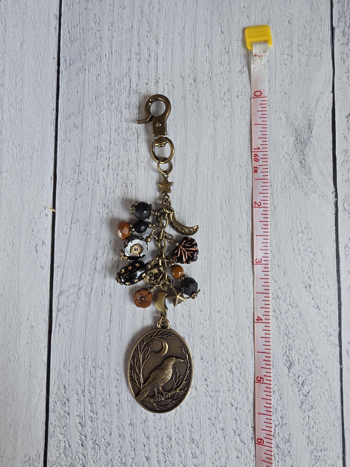 Raven or Crow Theme Bag Charm With Moon Accents