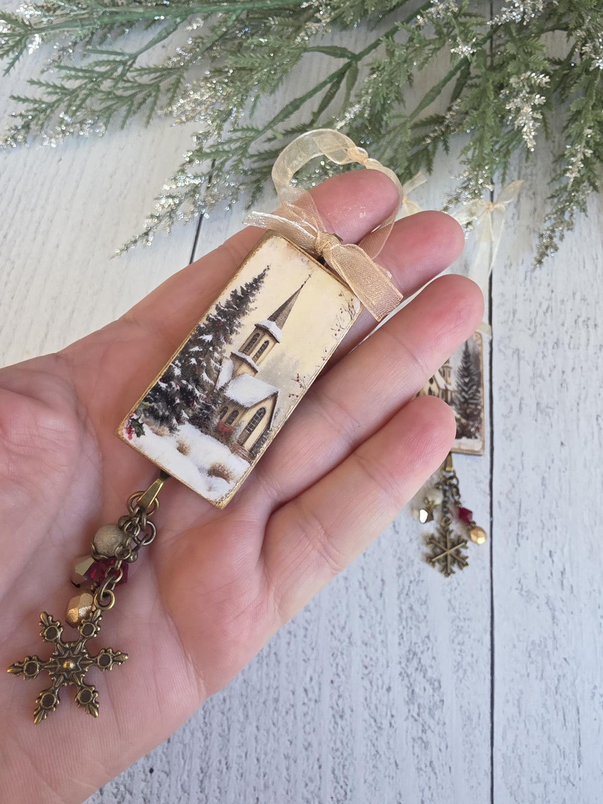 Handmade Church Winter Scenes Christmas Ornaments
