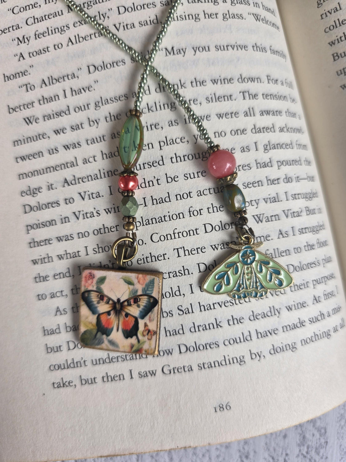 Butterfly or Moth Beaded Bookmark with Moth Charm