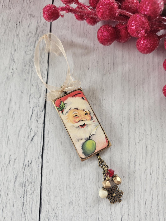 Handmade Holiday Ornament With Vintage Jolly Santa Claus 2