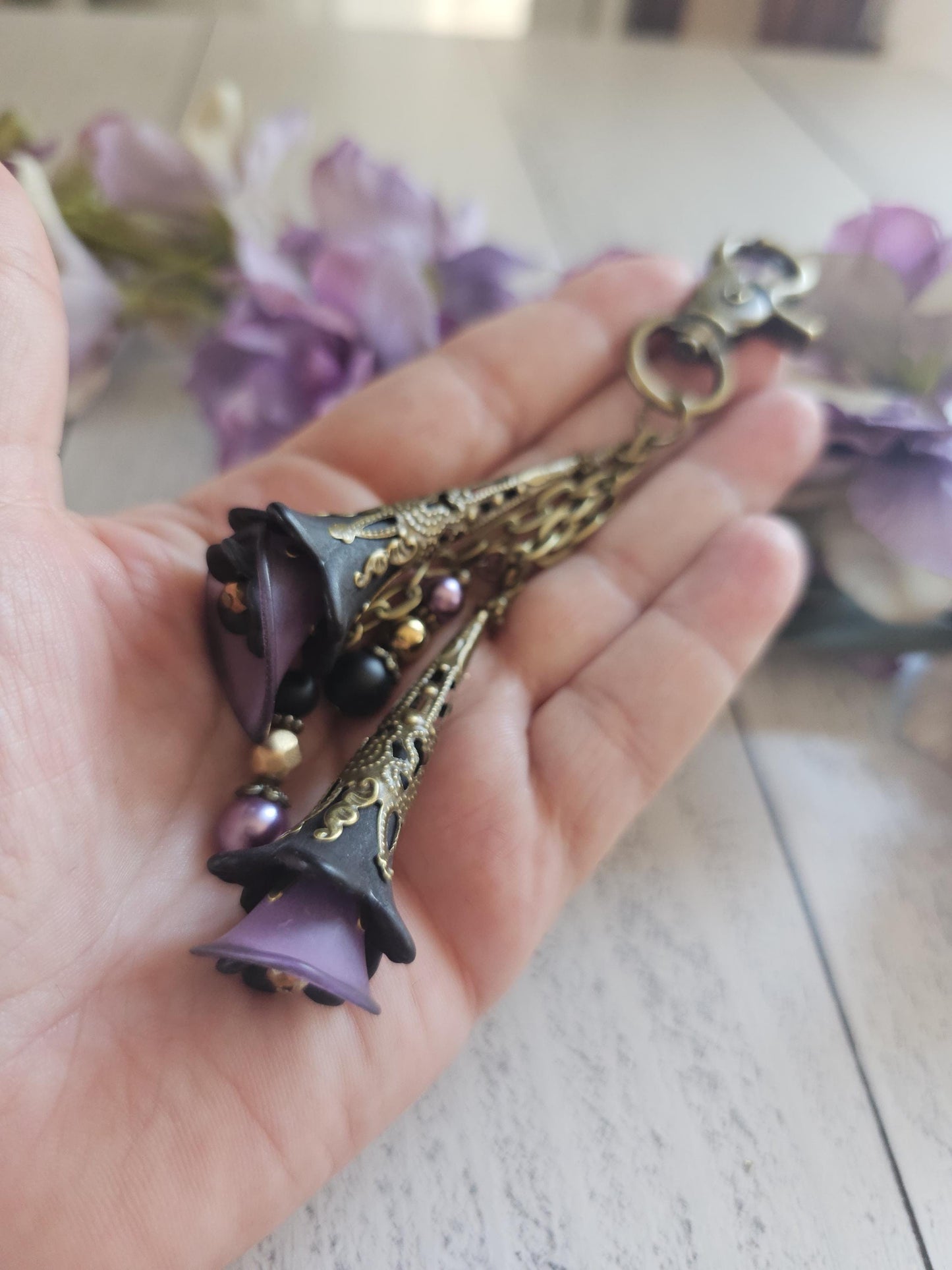 Dark Gothic Purple and Black Bag or Purse Tassel, Perfect Accessory to Clip Anywhere
