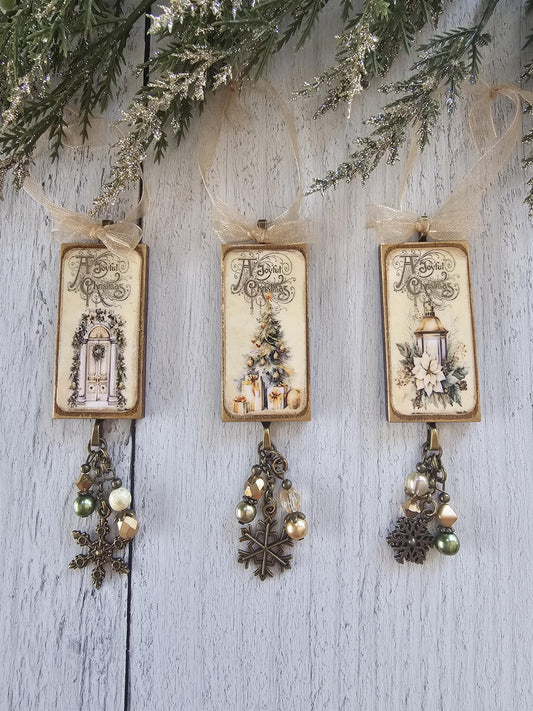 Handmade Christmas Ornaments With Holiday Scenes, Choose 1 or All 3
