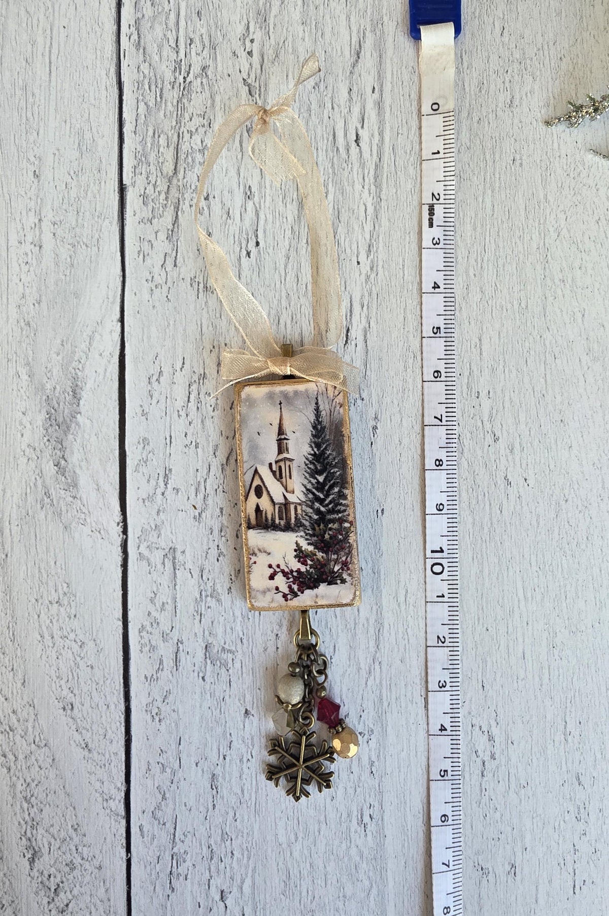 Handmade Church Winter Scenes Christmas Ornaments