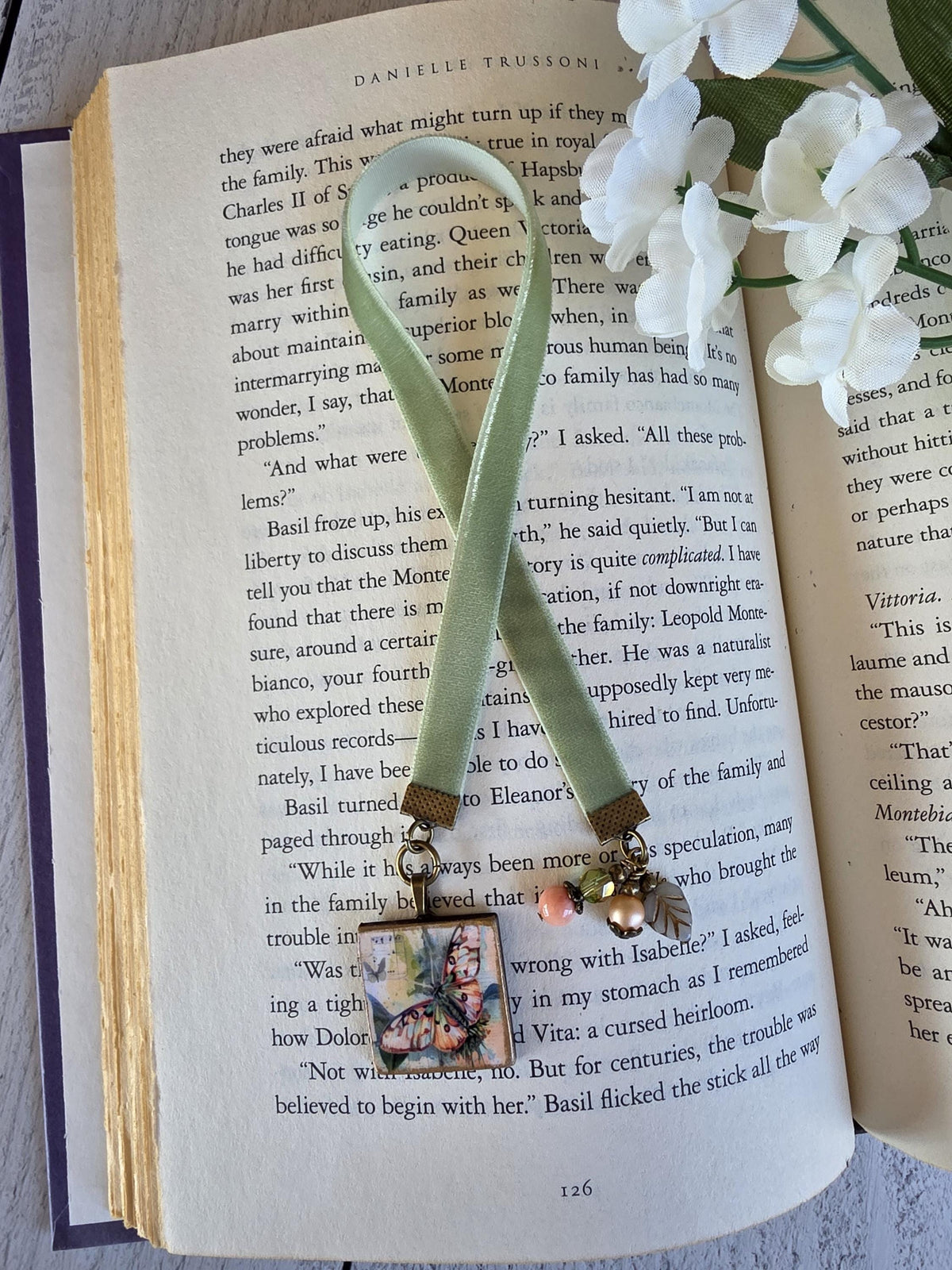 Velvet Ribbon Bookmark With Handmade Moth Pendant