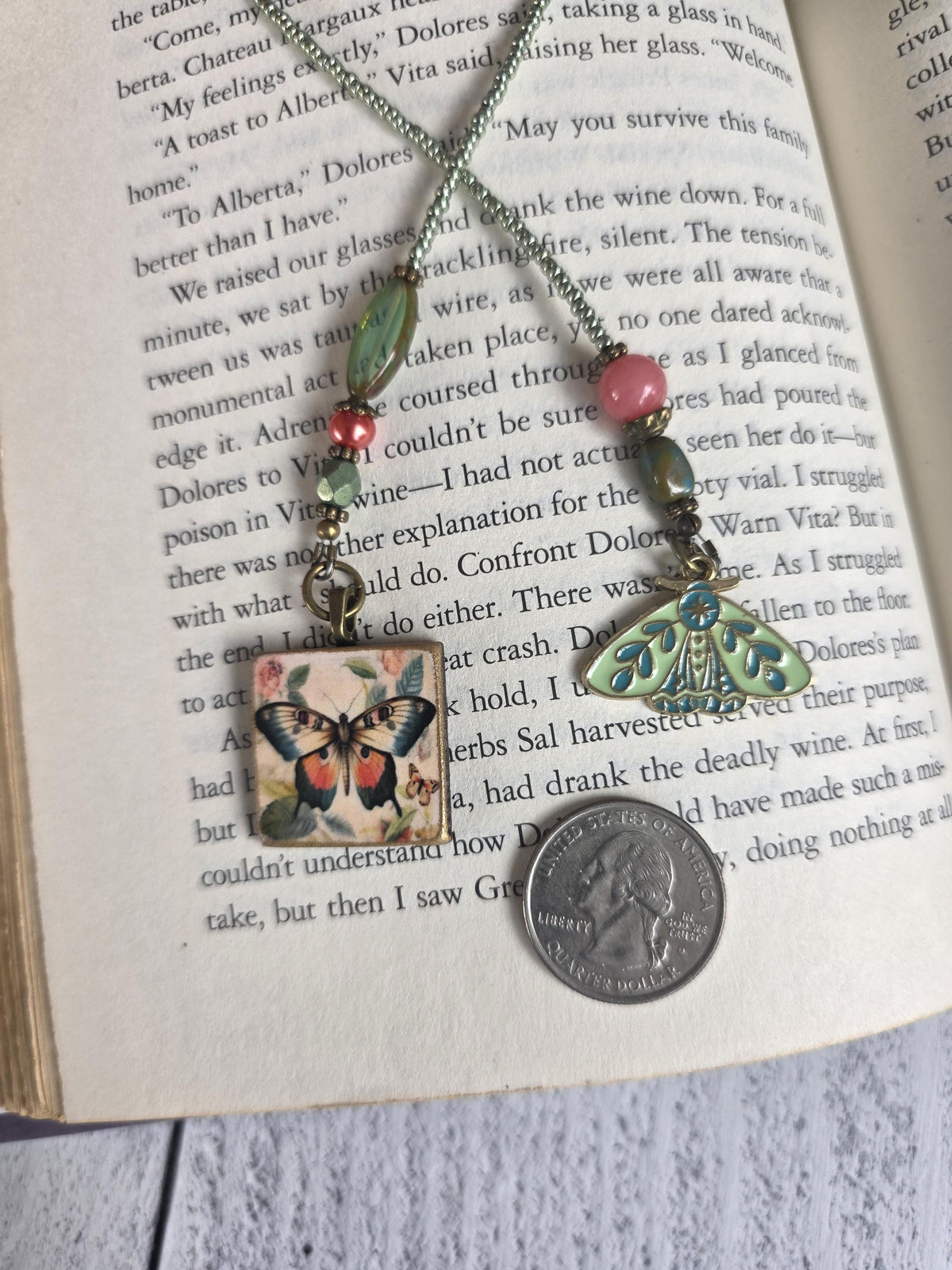 Butterfly or Moth Beaded Bookmark with Moth Charm