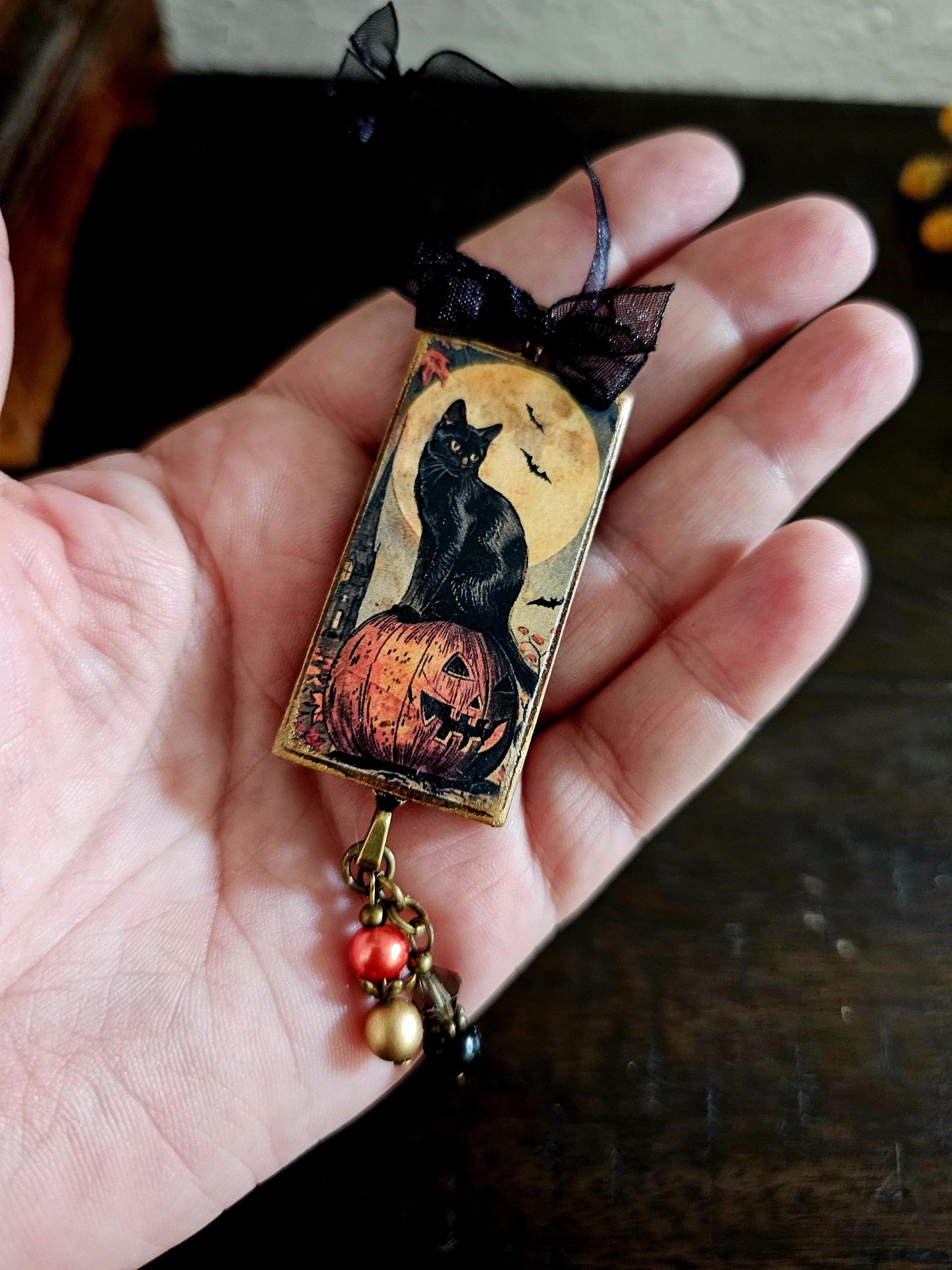 Black Cat Halloween Ornament, Spooky Themed Decor