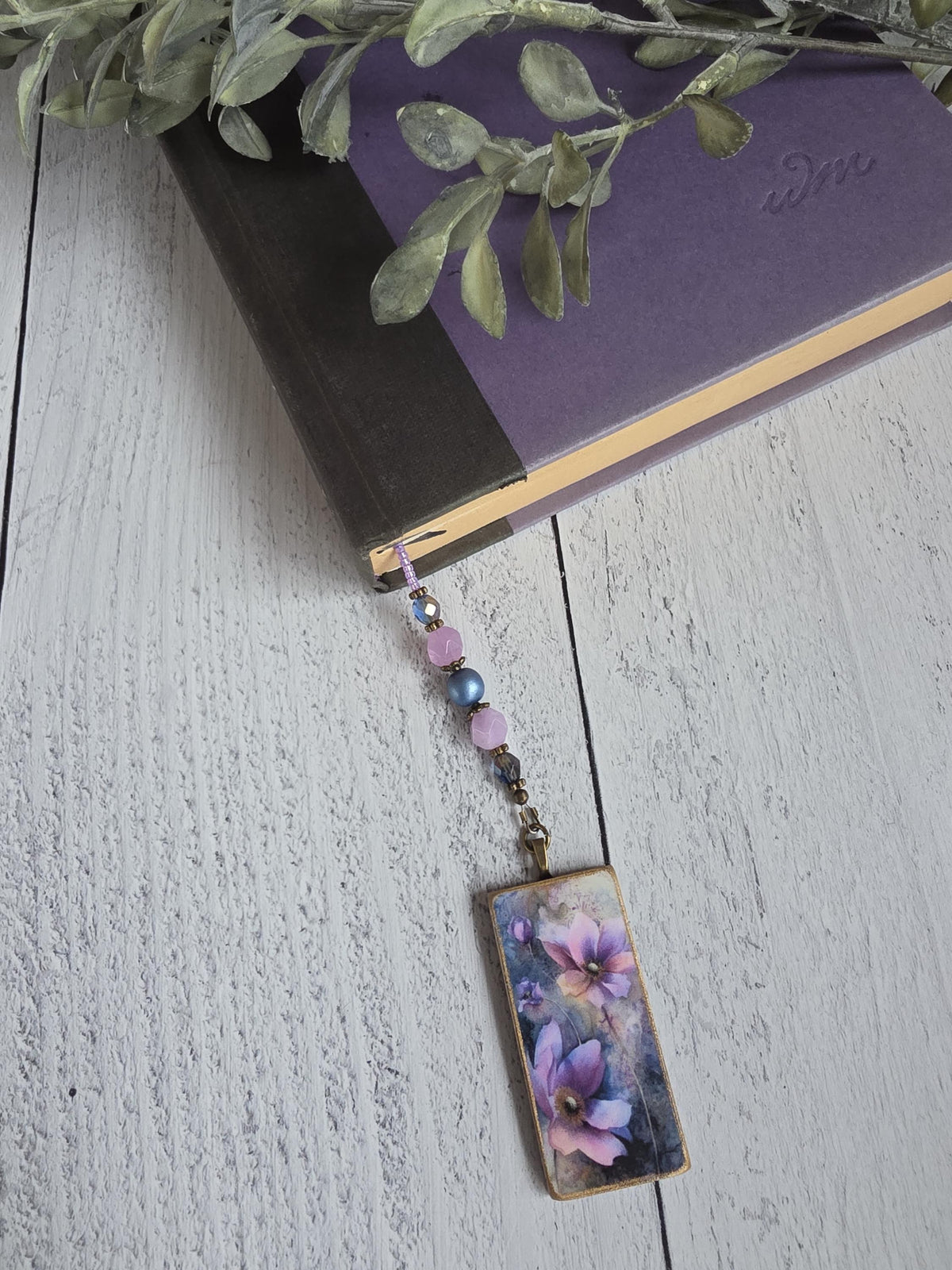 Unique Flower Bookmark with Handmade Flower Pendant