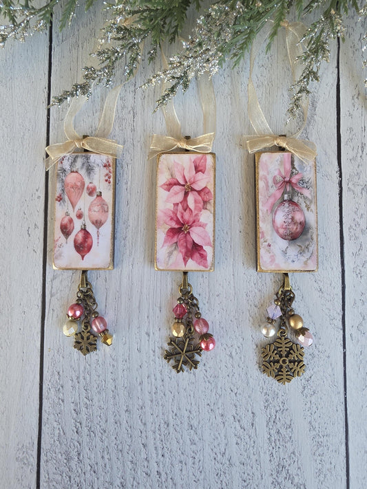 Unique Pink Christmas Bulb Ornaments, Christmas Pink Poinsettia
