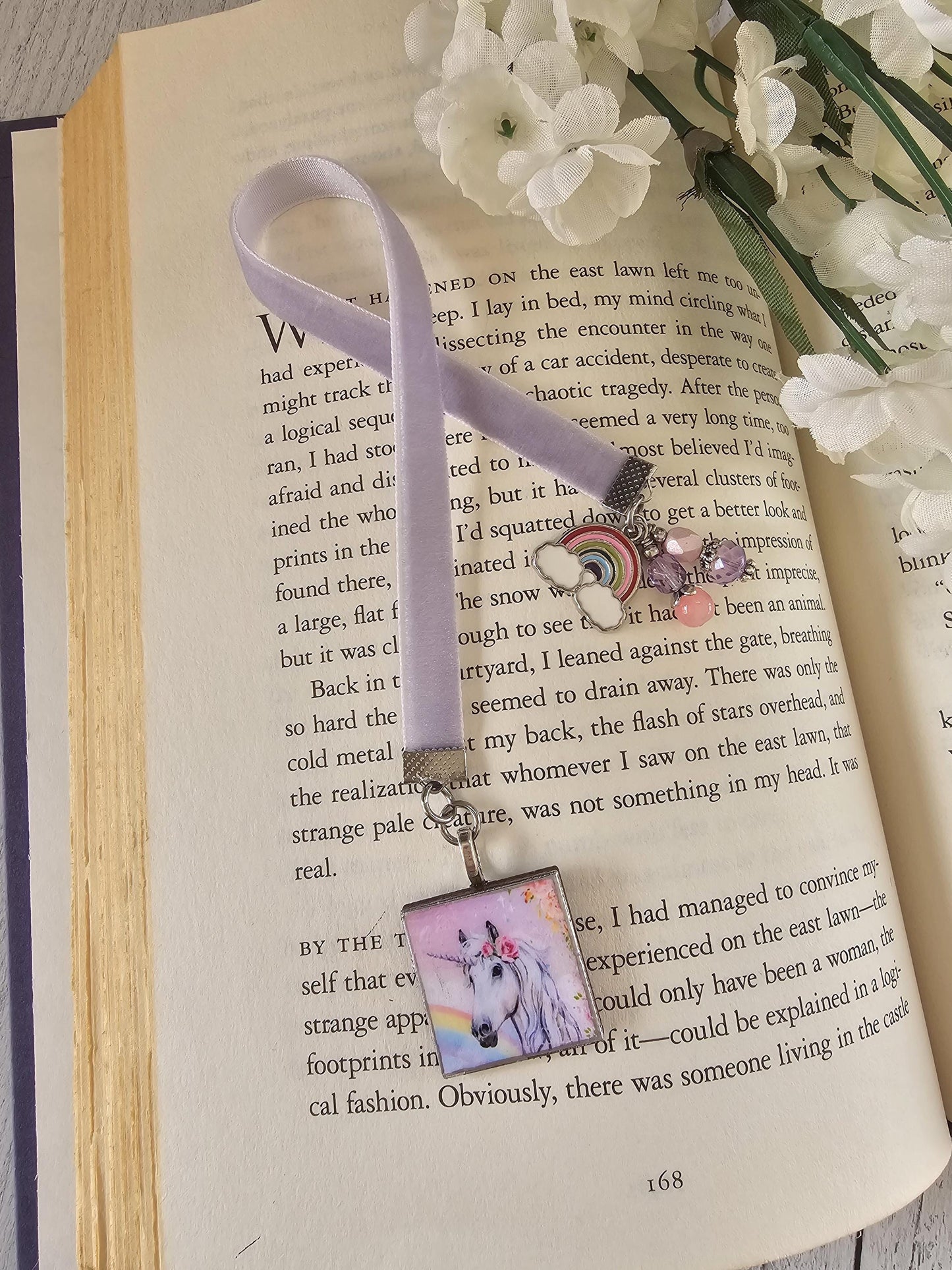 Unicorn Bookmark, Fantasy Velvet Ribbon Bookmarker, Bookworm Gift
