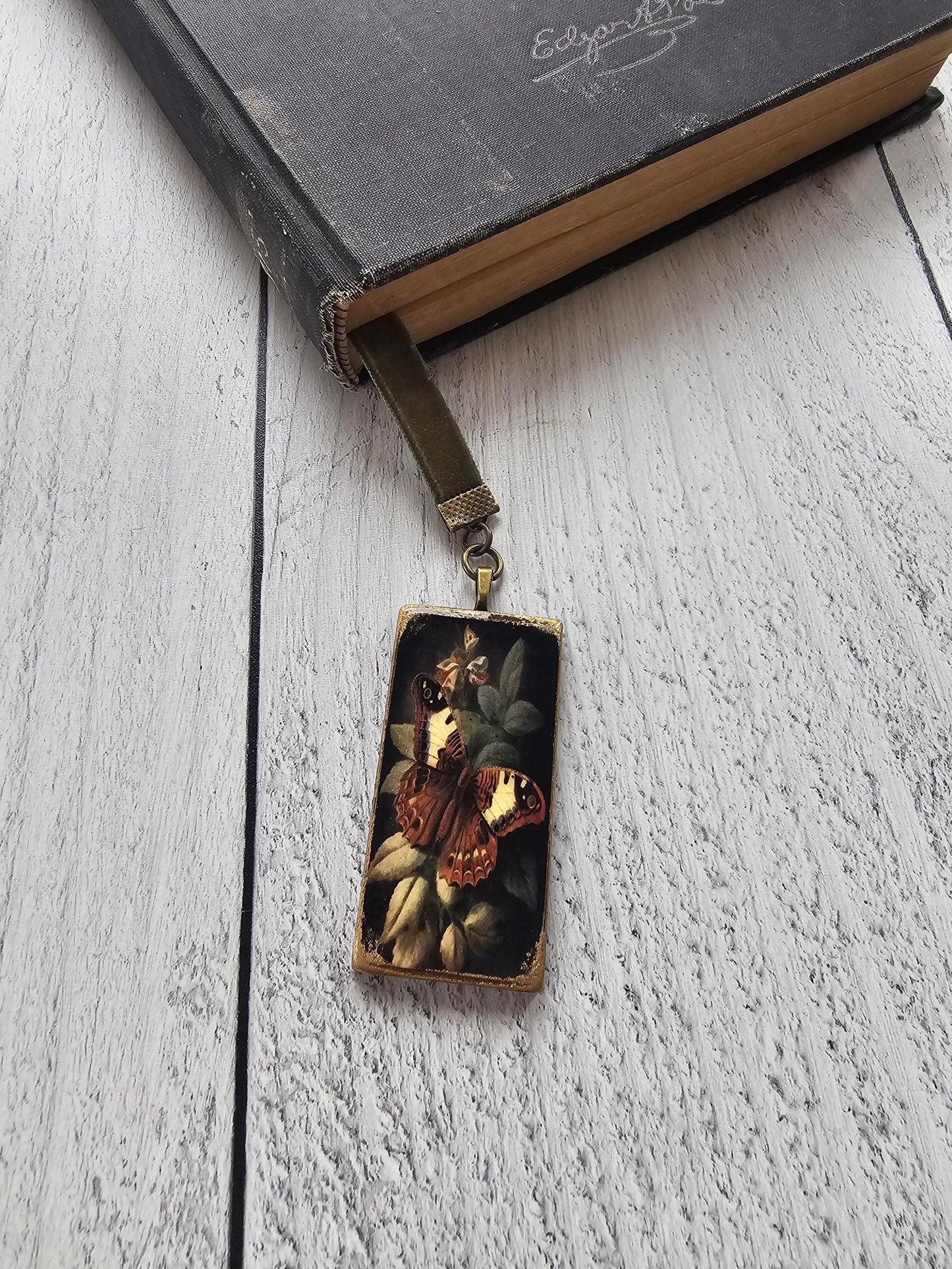 Vintage Style Botanical Butterfly Velvet Ribbon Bookmark