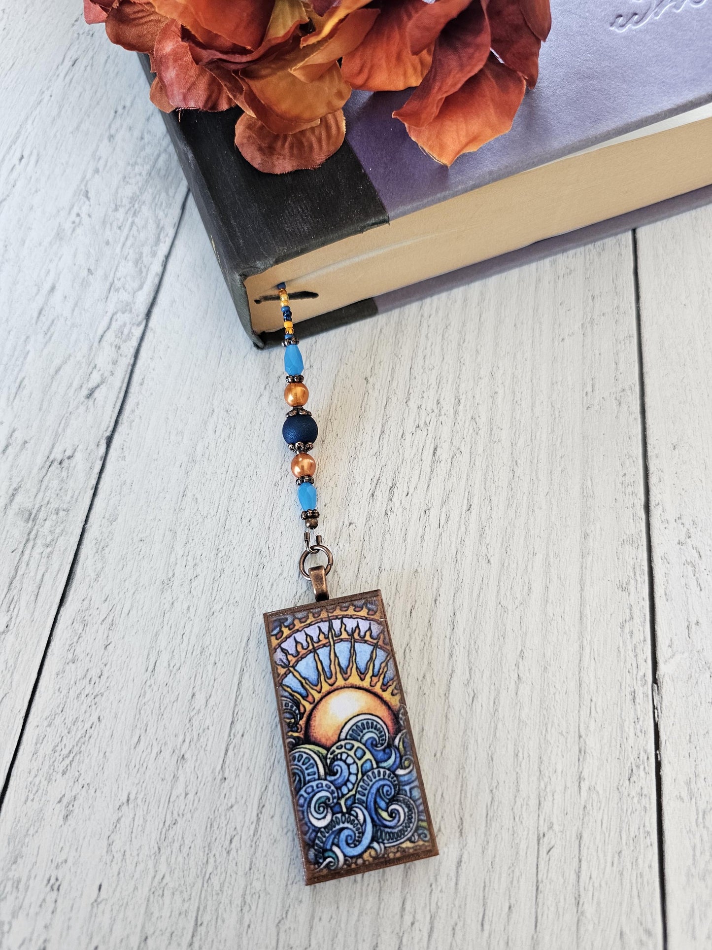 Sun and Surf Beaded Bookmark, Unique Page Marker, Book Thong, Gift for Her,  Mother's Day