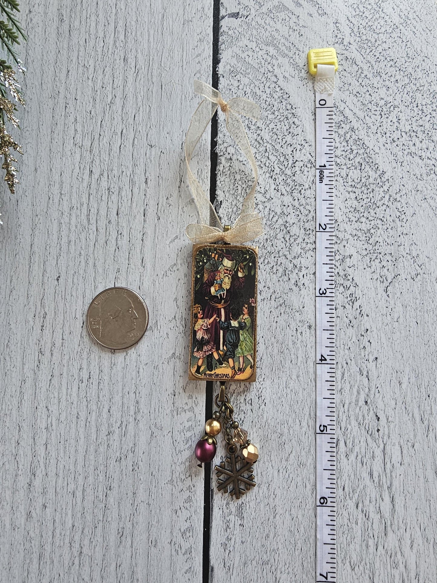 Handmade Christmas Ornaments Featuring Vintage Santa