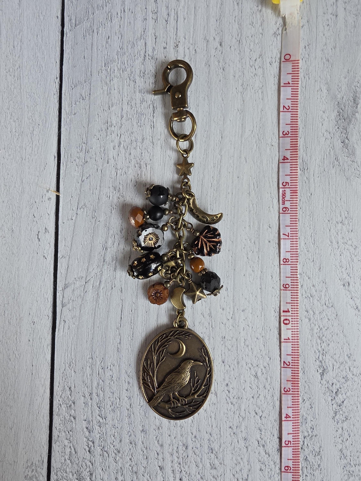 Raven or Crow Theme Bag Charm With Moon Accents