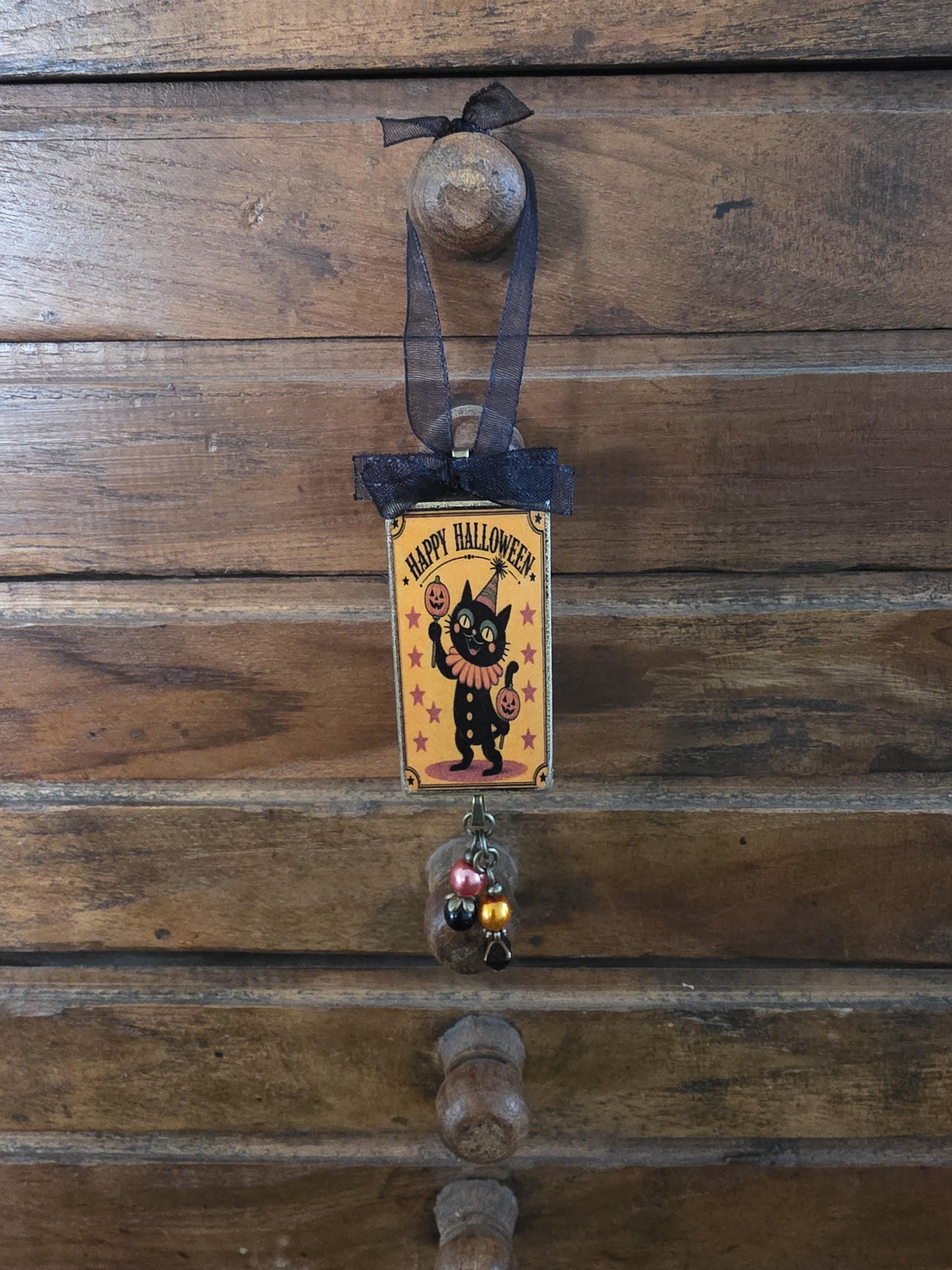 Funny Black Cat Halloween Ornament, Vintage Style