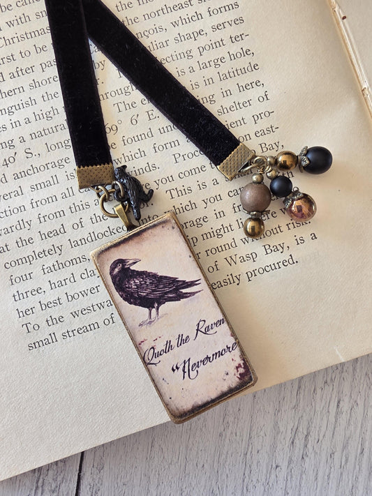 Raven Bookmark, Black Velvet Book Thong, Bookmarker, Teacher Gift