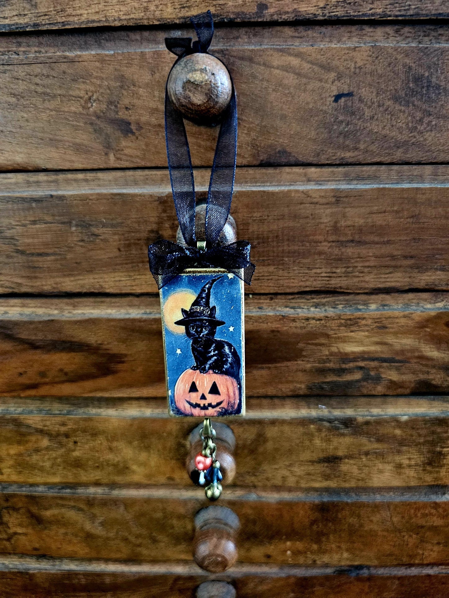 Witch Cat Halloween Ornament, Fall Decor