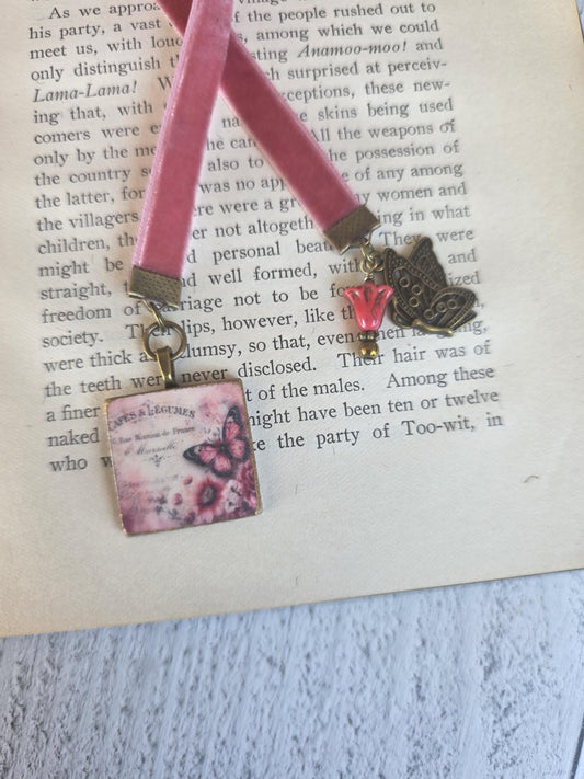 Bookmark With Handmade Butterfly Pendant and Velvet Ribbon