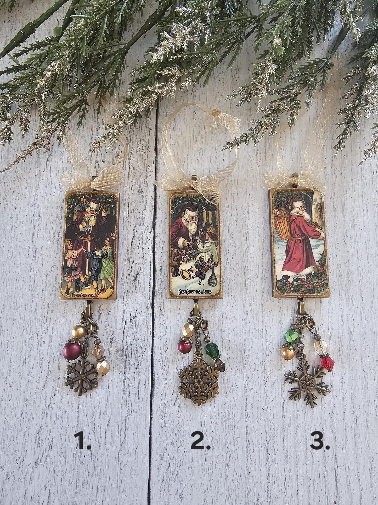 Handmade Christmas Ornaments Featuring Vintage Santa